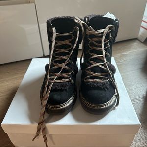 See By Chloe Shearling and Leather Trimmed Booties